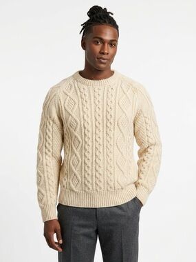 Glencraft Handknits Vintage Aran Cable Knit Sweater Pure Wool Cream M